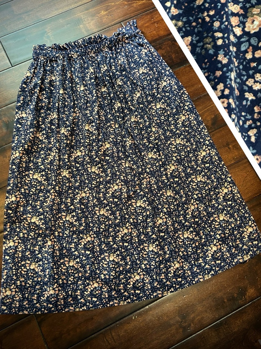 Hunt Club Navy Floral Elastic-Waist Midi Skirt